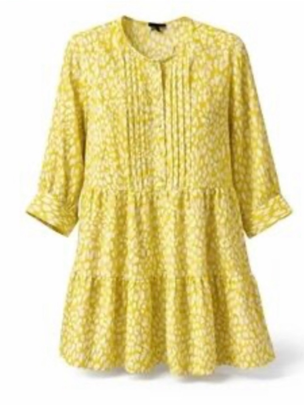 Who What Wear Yellow Printed Long Sleeve Tiered Dress - Picture 2 of 10